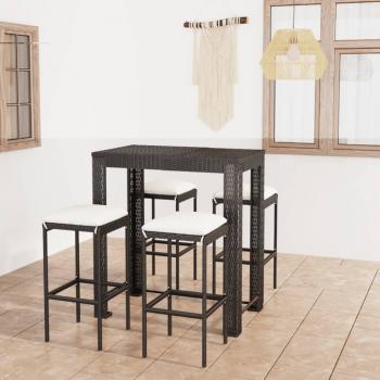 ARDEBO.de - 5-tlg. Gartenbar-Set mit Kissen Poly Rattan Schwarz