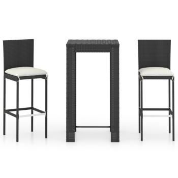 3-tlg. Gartenbar-Set mit Kissen Poly Rattan Schwarz