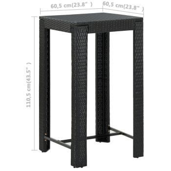 3-tlg. Gartenbar-Set mit Kissen Poly Rattan Schwarz