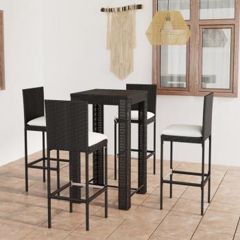 ARDEBO.de - 5-tlg. Gartenbar-Set mit Kissen Poly Rattan Schwarz