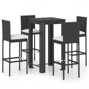 5-tlg. Gartenbar-Set mit Kissen Poly Rattan Schwarz