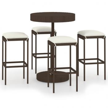 5-tlg. Gartenbar-Set mit Kissen Poly Rattan Braun