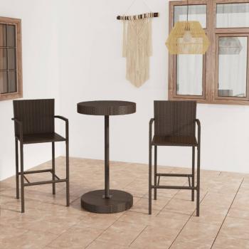ARDEBO.de - 3-tlg. Gartenbar-Set Poly Rattan Braun