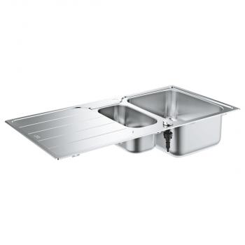 ARDEBO.de GROHE K500 Edelstahlspüle mit Abtropffläche, 1000x500mm, reversibel, 1,5 Becken, Edelstahl (31572SD1)