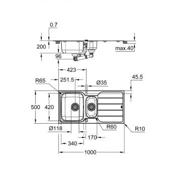 GROHE K500 Edelstahlspüle mit Abtropffläche, 1000x500mm, reversibel, 1,5 Becken, Edelstahl (31572SD1)