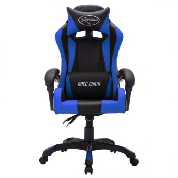 Gaming-Stuhl mit RGB LED-Leuchten Blau und Schwarz Kunstleder 