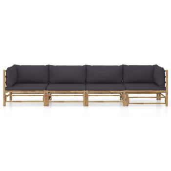 4-tlg. Garten-Lounge-Set mit Dunkelgrauen Kissen Bambus