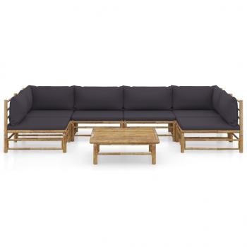 7-tlg. Garten-Lounge-Set mit Dunkelgrauen Kissen Bambus