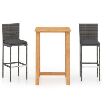 3-tlg. Gartenbar-Set mit Kissen Grau