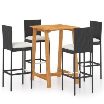5-tlg. Gartenbar-Set mit Kissen Schwarz