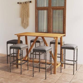 ARDEBO.de - 7-tlg. Gartenbar-Set mit Kissen Grau