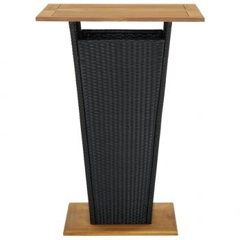 Bartisch Schwarz 80x80x110 cm Poly Rattan und Massivholz Akazie