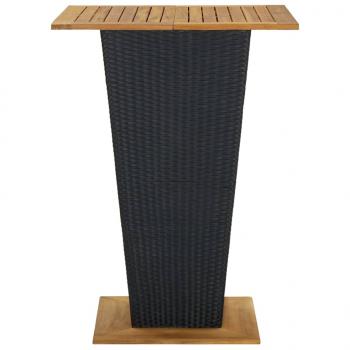 Bartisch Schwarz 80x80x110 cm Poly Rattan und Massivholz Akazie