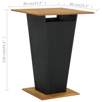 Bartisch Schwarz 80x80x110 cm Poly Rattan und Massivholz Akazie
