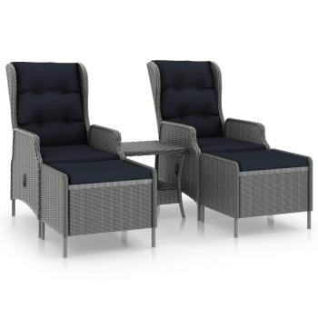3-tlg. Garten-Lounge-Set mit Auflagen Poly Rattan Hellgrau