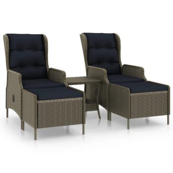 3-tlg. Garten-Lounge-Set mit Auflagen Poly Rattan Braun