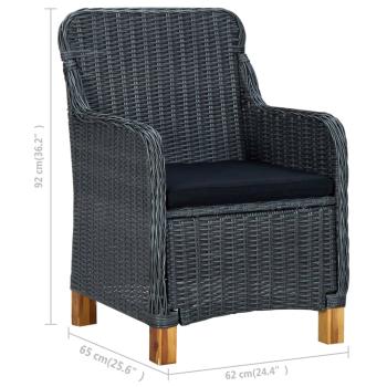 3-tlg. Garten-Lounge-Set mit Auflagen Poly Rattan Dunkelgrau