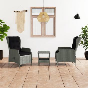 ARDEBO.de - 3-tlg. Garten-Lounge-Set mit Auflagen Poly Rattan Hellgrau