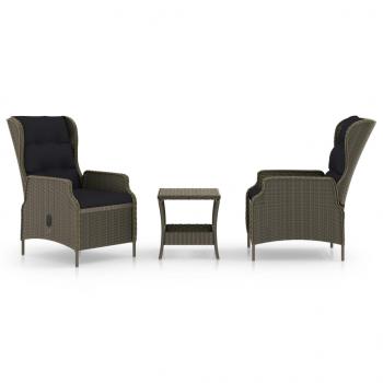 3-tlg. Garten-Lounge-Set mit Auflagen Poly Rattan Braun