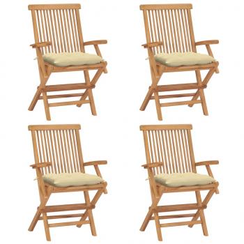 ARDEBO.de - Gartenstühle mit Cremeweißen Kissen 4 Stk. Massivholz Teak