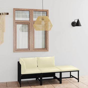 ARDEBO.de - 3-tlg. Garten-Lounge-Set mit Kissen Poly Rattan Schwarz