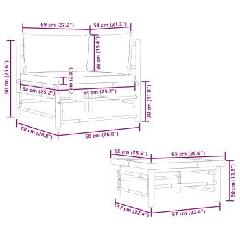 2-tlg. Garten-Lounge-Set mit Dunkelgrauen Kissen Bambus