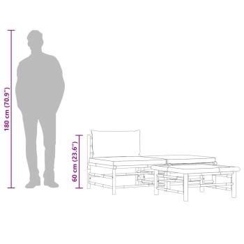 3-tlg. Garten-Lounge-Set mit Dunkelgrauen Kissen Bambus