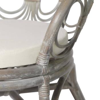 Esszimmerstuhl mit Kissen Grau Natur Rattan Leinen