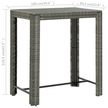 7-tlg. Gartenbar-Set mit Kissen Poly Rattan Grau