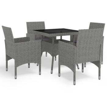 5-tlg. Garten-Essgruppe Grau Poly Rattan und Glas