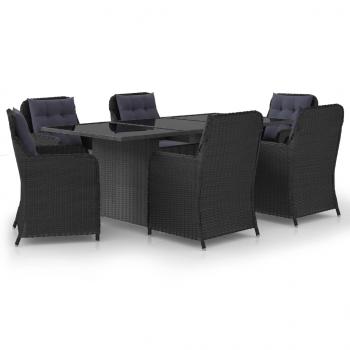 ARDEBO.de - 7-tlg. Garten-Essgruppe Poly Rattan Schwarz