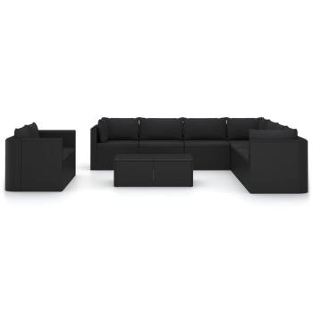 11-tlg. Garten-Lounge-Set mit Kissen Poly Rattan Schwarz