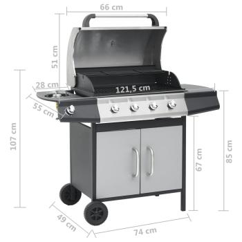 Gasgrill 4+1 Flammen Schwarz und Silbern Stahl & Edelstahl 