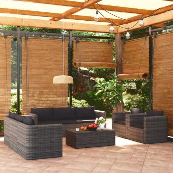 ARDEBO.de - 9-tlg. Garten-Lounge-Set mit Kissen Poly Rattan Grau