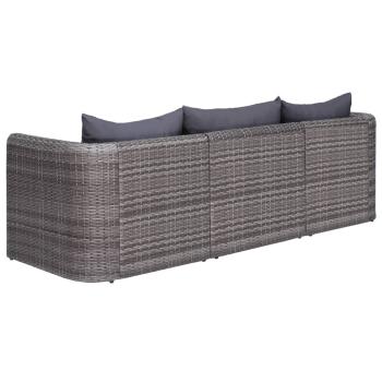 9-tlg. Garten-Lounge-Set mit Kissen Poly Rattan Grau