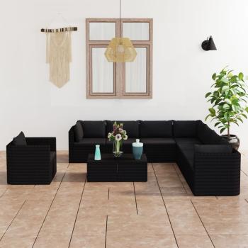 ARDEBO.de - 10-tlg. Garten-Lounge-Set mit Kissen Poly Rattan Schwarz