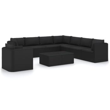 10-tlg. Garten-Lounge-Set mit Kissen Poly Rattan Schwarz