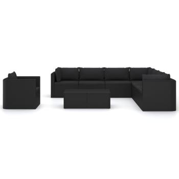 10-tlg. Garten-Lounge-Set mit Kissen Poly Rattan Schwarz