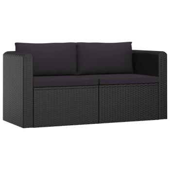 9-tlg. Garten-Lounge-Set mit Kissen Poly Rattan Schwarz