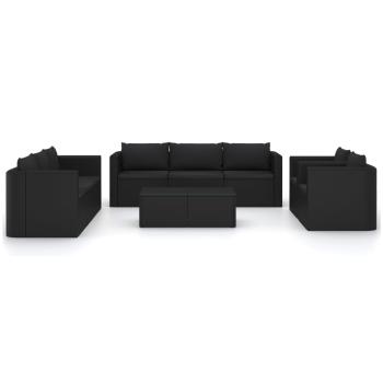 10-tlg. Garten-Lounge-Set mit Kissen Poly Rattan Schwarz