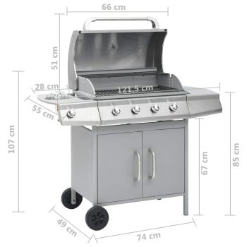 Gasgrill 4+1 Flammen Silbern Edelstahl 