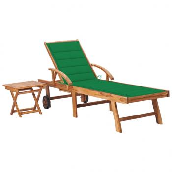 ARDEBO.de - Sonnenliege mit Tisch und Auflage Massivholz Teak