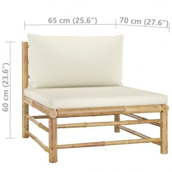 2-tlg. Garten-Lounge-Set mit Kissen Cremeweiß Bambus