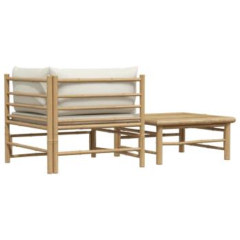 2-tlg. Garten-Lounge-Set mit Kissen Cremeweiß Bambus
