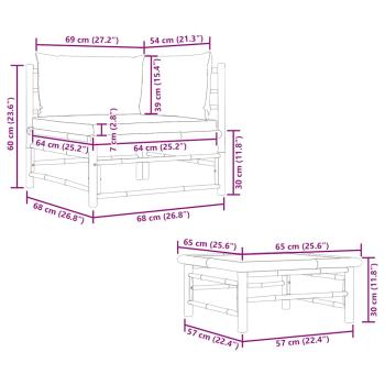 2-tlg. Garten-Lounge-Set mit Kissen Cremeweiß Bambus
