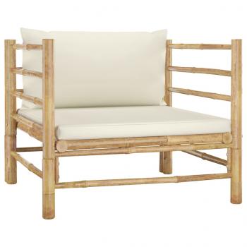 ARDEBO.de - Gartensofa mit Kissen Cremeweiß Bambus