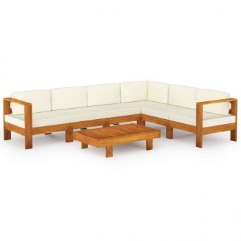 7-tlg. Garten-Lounge-Set mit Creme Auflagen Massivholz Akazie
