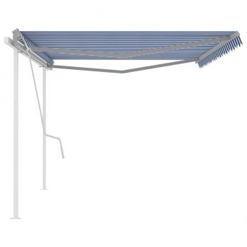 Markise Manuell Einziehbar mit Pfosten 5x3 m Blau & Weiß