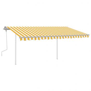 Markise Manuell Einziehbar mit Pfosten 4,5x3,5 m Gelb & Weiß