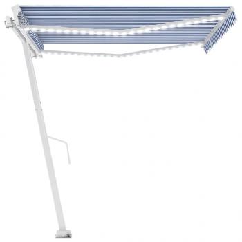 Markise Manuell Einziehbar mit LED 400x350 cm Blau und Weiß